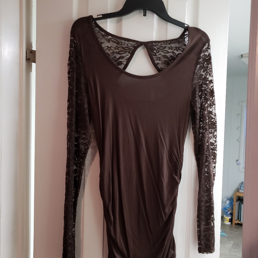 Serne Blue Ruched Lace Top